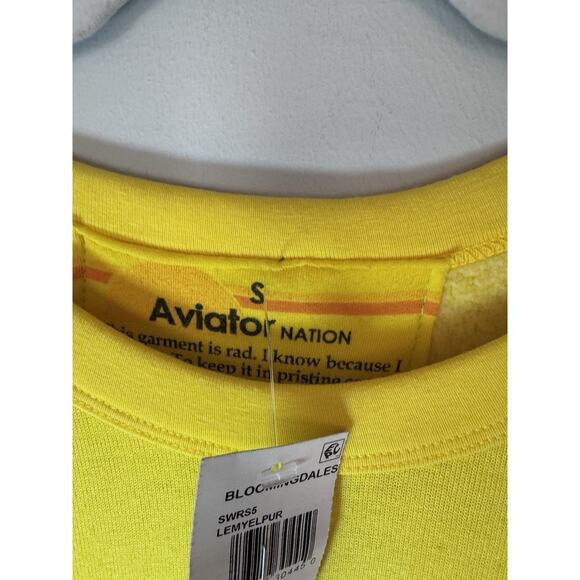 AVIATOR NATION Five Stripe Crewneck Sweatshirt In Lemon Yellow Sz S NWT $185 - Picture 6 of 9